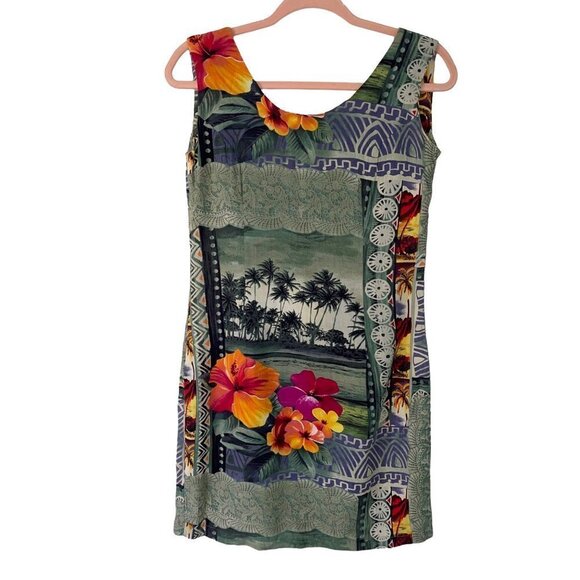 Jams World Dress Womens Size 7 Vintage Hawaiian Floral Rayon Green Made In USA - Picture 6 of 9